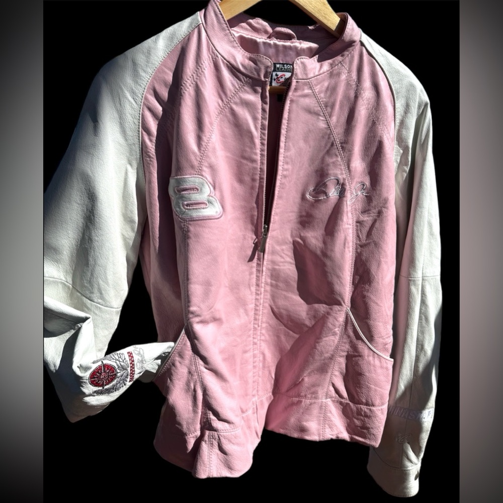 Limited Edition Dale Earnhardt Wilson Leather Jacket L - Pink & White #8 NASCAR
